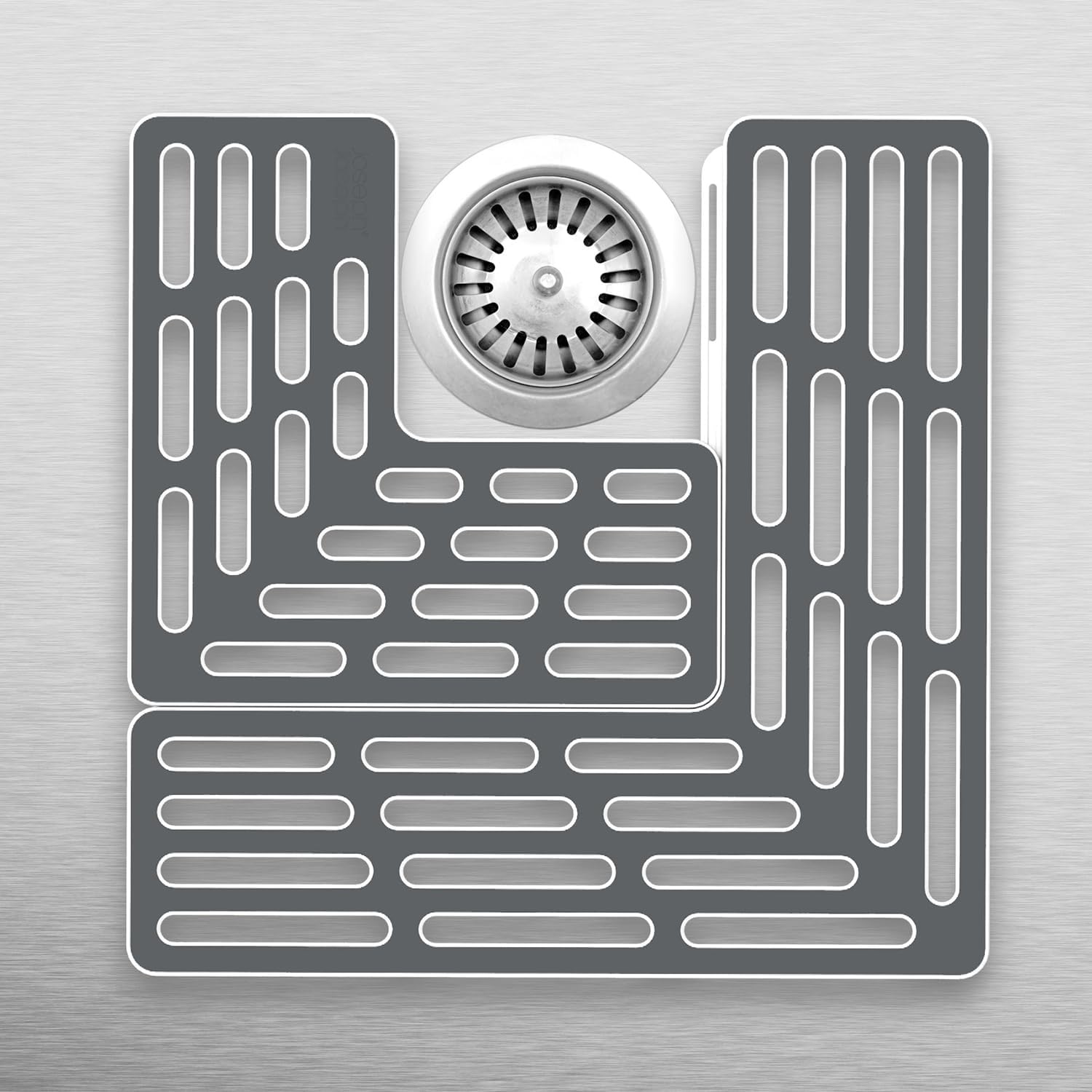 Sink Saver- 2 piece Adjustable Kitchen Sink Protector Mat with non slip feet, Grey