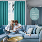 Thermal Insulated Tape Top Curtains, Pencil Pleat Blackout Curtains, 66 x 54 Inch, Turquoise, 2 Panels