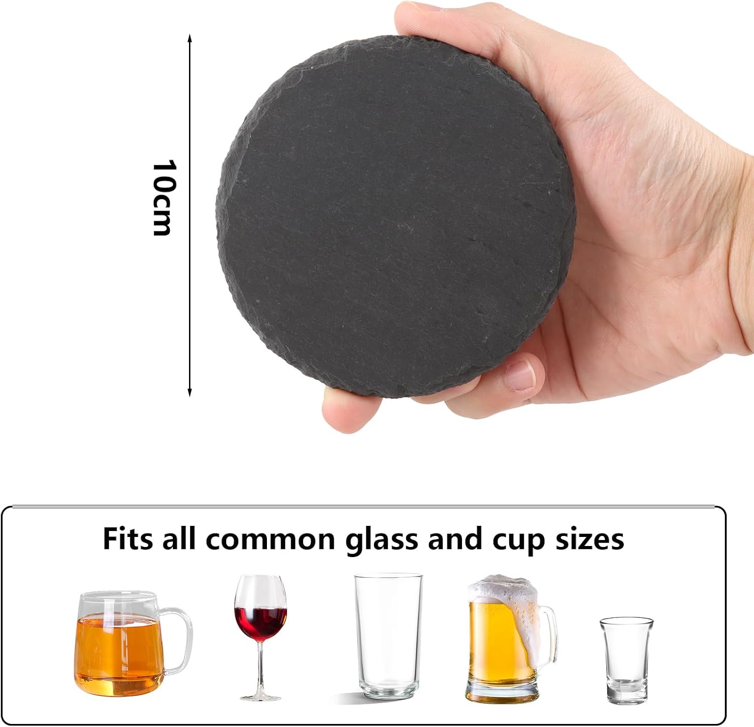 4 Inch Slate Drink Coaster Set Of 8 Black Stone Coasters Bulk Cup Coaster Set For Coffee Beer Mug Wine Glass Bar Home Round Secondary image