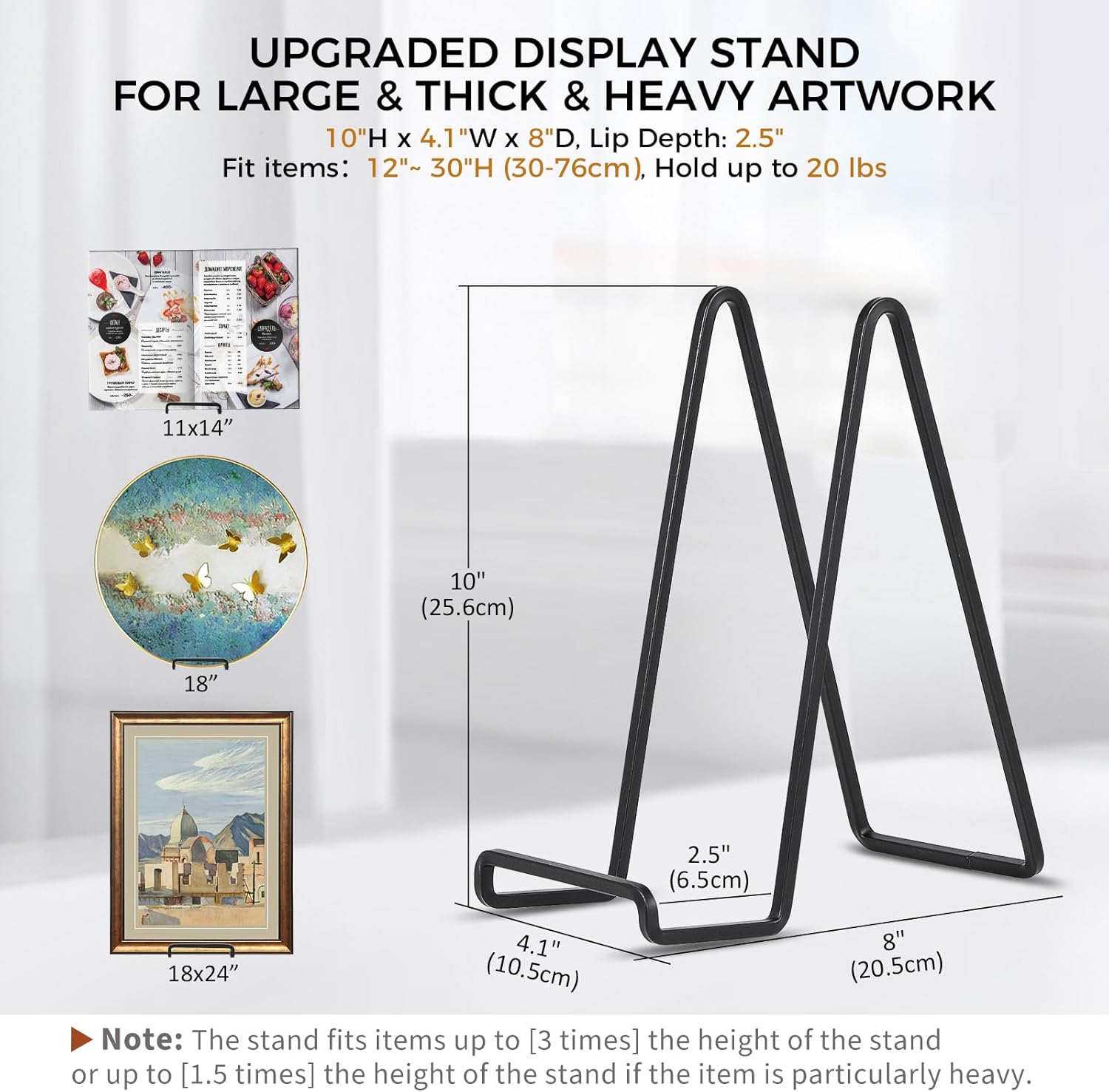 Large Plate Holder Display Stand - 10 inch Tall Plate Stands for Display - Metal Picture Frame Stand - Big Tabletop Easel Stand for Decorative Plates | Platter | Book | Plaque | Tile - 2 Pack - Black Secondary image