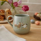 Hen House Lane Sage Belly Mug | Farmhouse Stoneware Coffee Cup | Ribbed & Embossed Hen Design | Rustic Tea Mug for Home & Kitchen | Dishwasher & Microwave Safe | 400ml