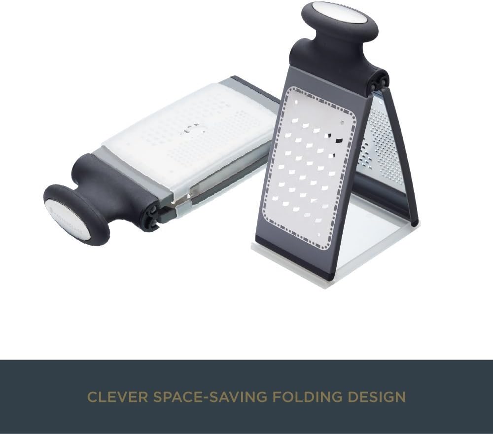 Smart Space 3-Way Fold-Flat Stainless Steel Cheese Grater - Black