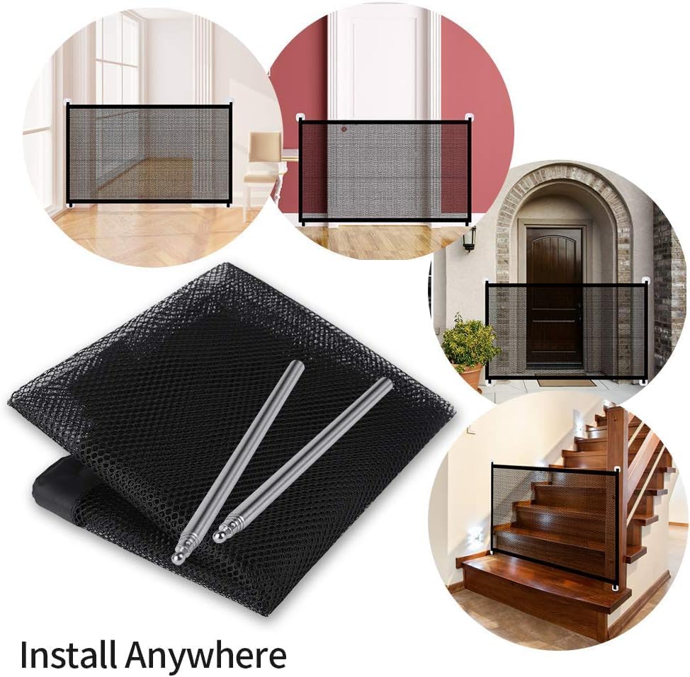 Magic Gate for Dogs, Portable Folding Safety Stair Gate Safe Guard Isolation Net with Hooks Indoor Pet Dog Mesh Fence, Easy Install Anywhere for Pet Dogs Cats, 180x72cm