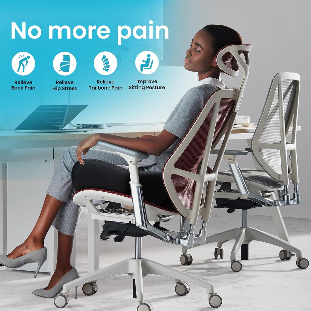 Seat Cushion, Memory Foam Cushion for Office Chair - Ergonomic Chair Cushions for Tailbone Pain Relief, Sciatica & Back Support, Office Chair Cushion & Coccyx Cushion