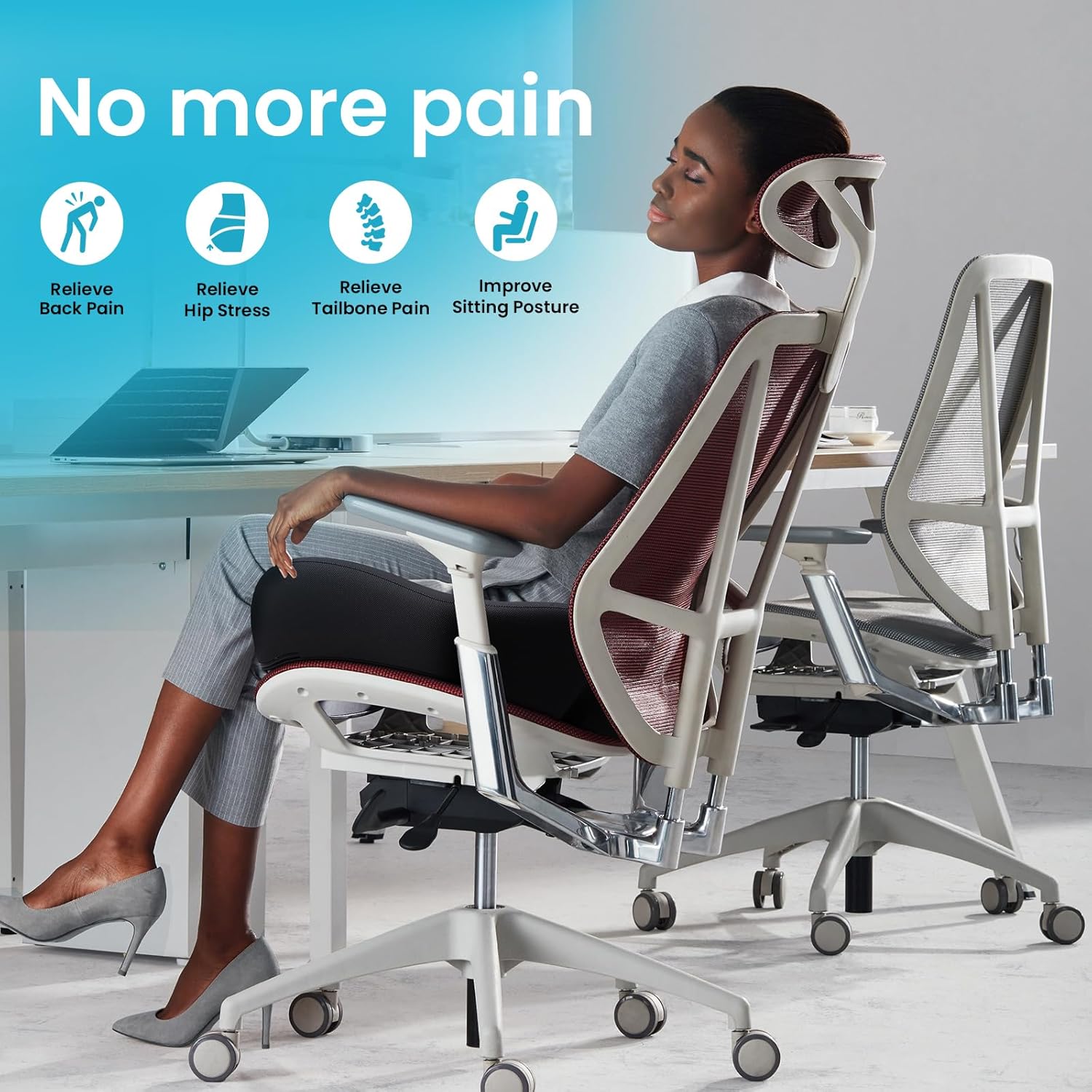Seat Cushion, Memory Foam Cushion for Office Chair - Ergonomic Chair Cushions for Tailbone Pain Relief, Sciatica & Back Support, Office Chair Cushion & Coccyx Cushion
