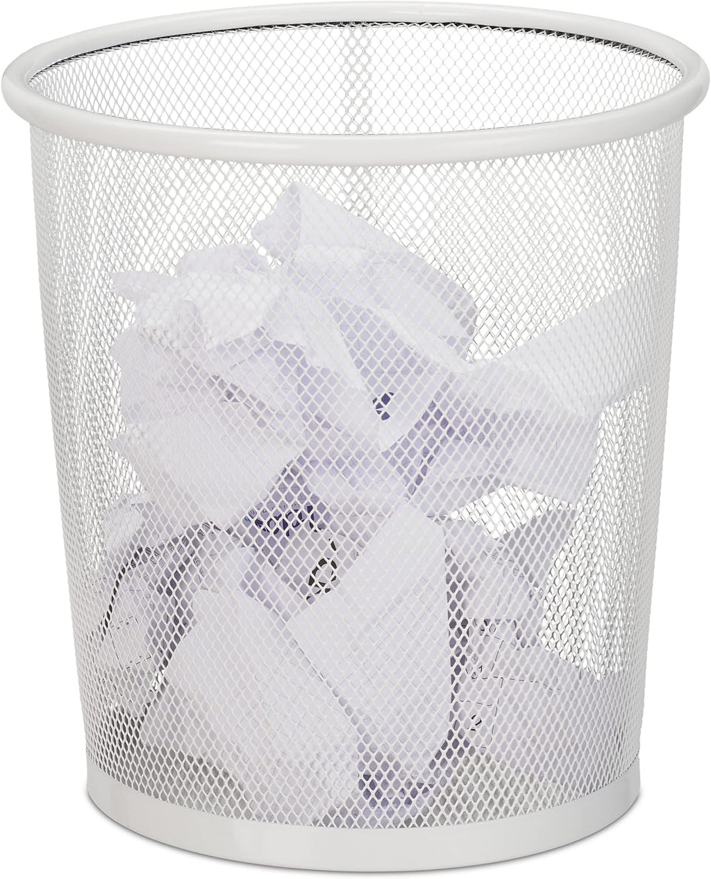 Wastebasket, Wastepaper, Office & Home, Round, Wire Mesh, Paper Bin, Metal, H x D: 24 x 23 cm, White, Steel