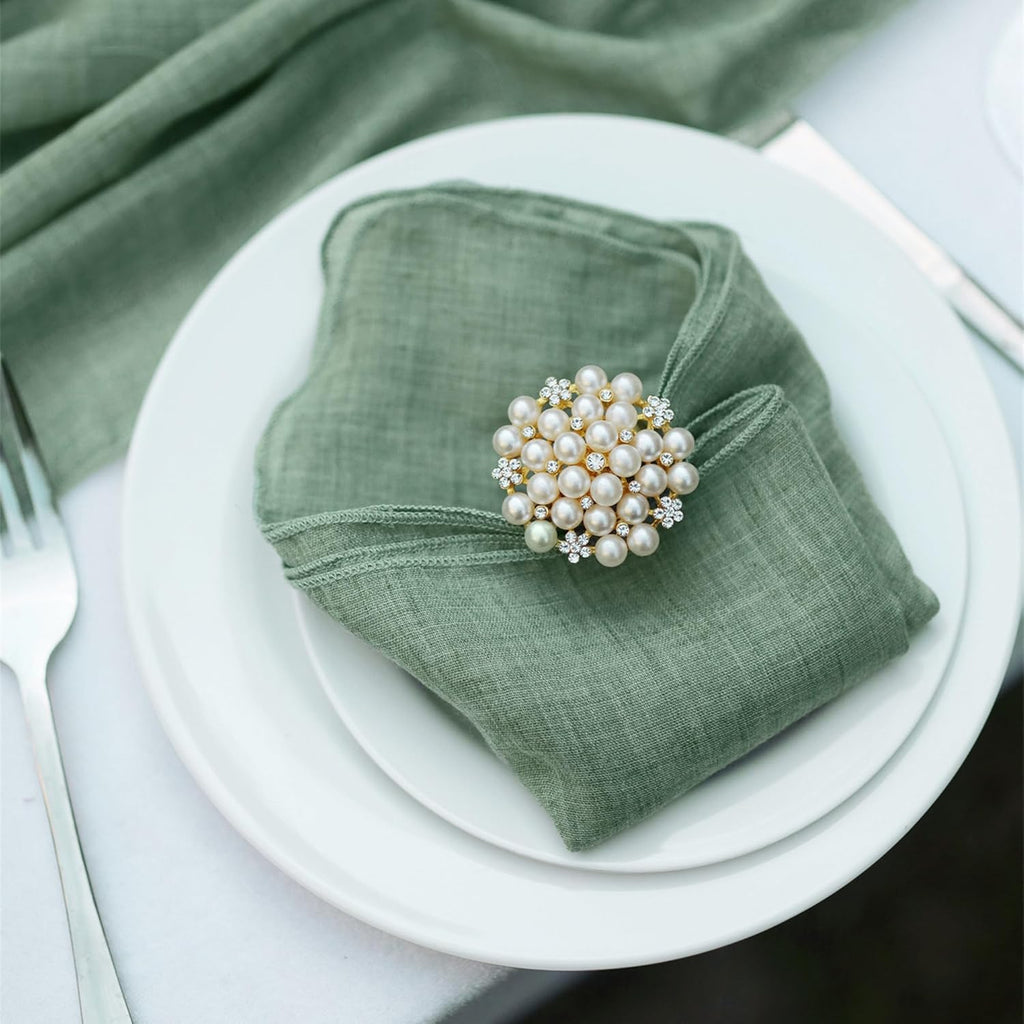 Cloth Napkin Set of 6, Soft Gauze Cotton Napkins, 16.5"" x 16.5"" Cotton Napkin, Reusable Napkins, Cloth Napkins for wedding, dinner, party, Daily Use (Green), LHM202402221651