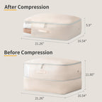 Space-Saving Compression Storage Bags - 2 Pack Foldable Duvet Storage Organisers Large Compression Packing Cubes with Clear Window for Moving, Dorm, Down Jackets, Clothes, Bedding (Beige)
