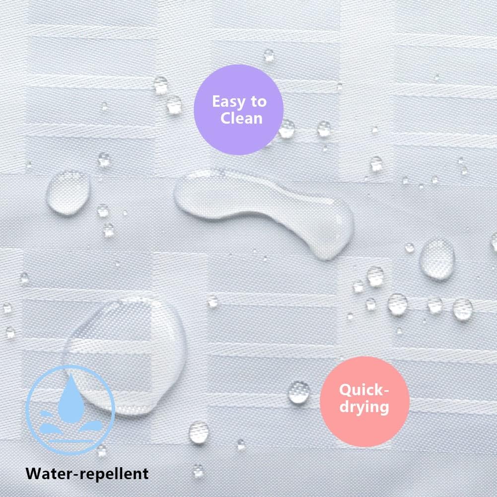 White Jacquard Shower Curtain for Bathroom Tub, Waterproof Fabric with Plastic Hooks, 71" W x 59" L /180x150cm Secondary image