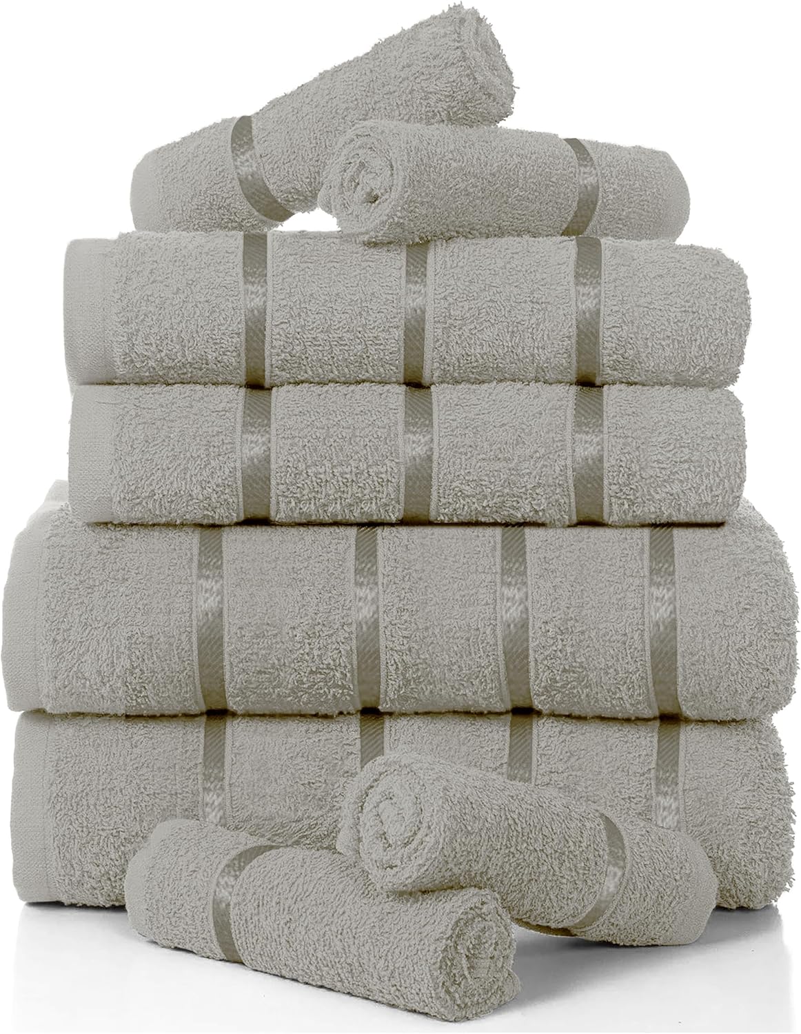 Gaveno Cavailia Luxurious 8 Pack Boston Towel Bale Set ( 4 Face, 2 Hand and 2 Bath), Cotton, Silver Main image