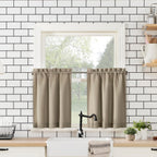 No. 918 Martine Microfiber Semi-Sheer Rod Pocket Kitchen Curtain Valance and Tiers Set, 54" x 36", Taupe