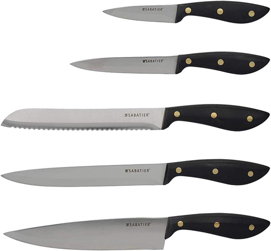 Sabatier Maison 5 Piece Kitchen Knife Set with Acacia Wood Block.