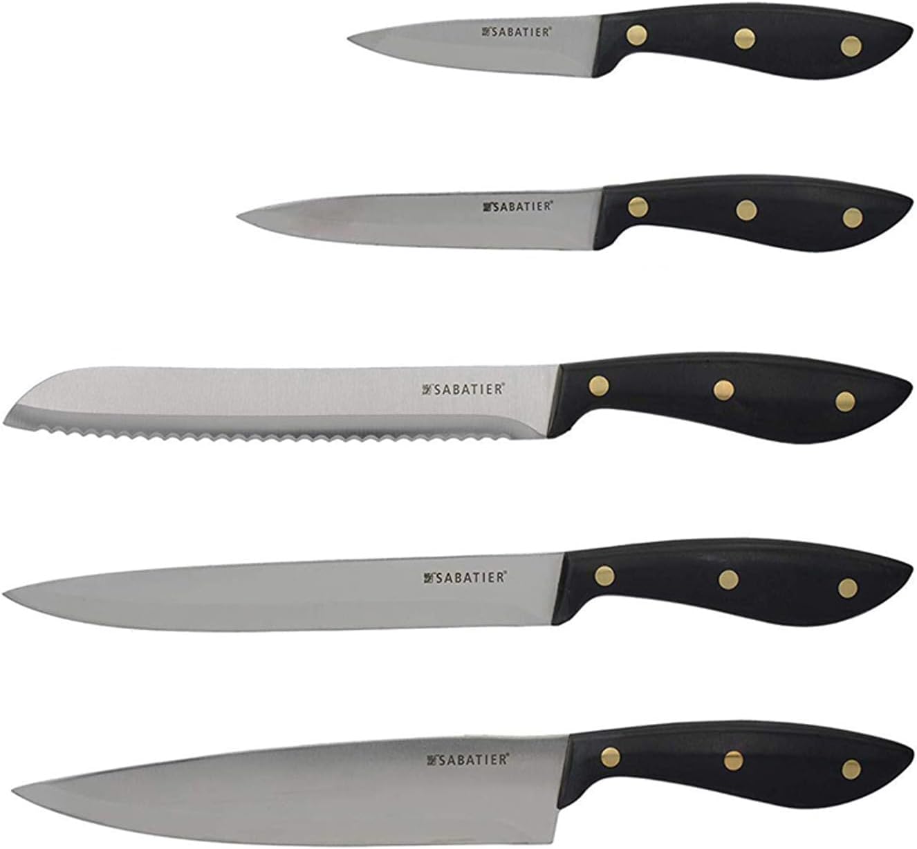 Sabatier Maison 5 Piece Kitchen Knife Set with Acacia Wood Block.