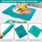 Dish Drying Mat, Silicone Dish Draining Mat with Double Hanging Hole, Thicken Self Drying Mat-Soft & Easy to Clean, Draining Board Mats for kitchen Counter-Green (15.7inch x 13.6 inch)