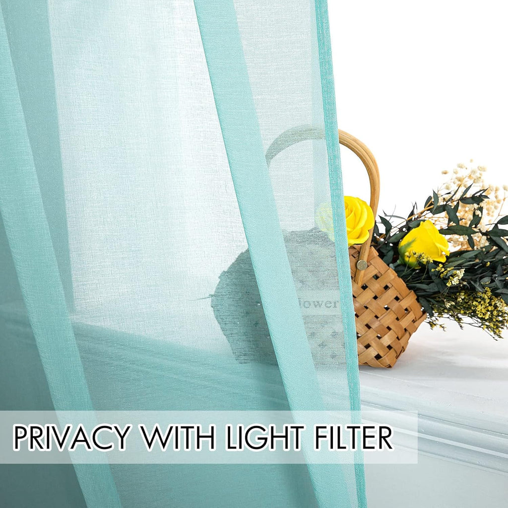 2 Panels Sheer Window Curtains Elegant Window Voile Panels Drapes Treatment for Bedroom Living Room 46" Wx54 L Grommet Top Turquoise