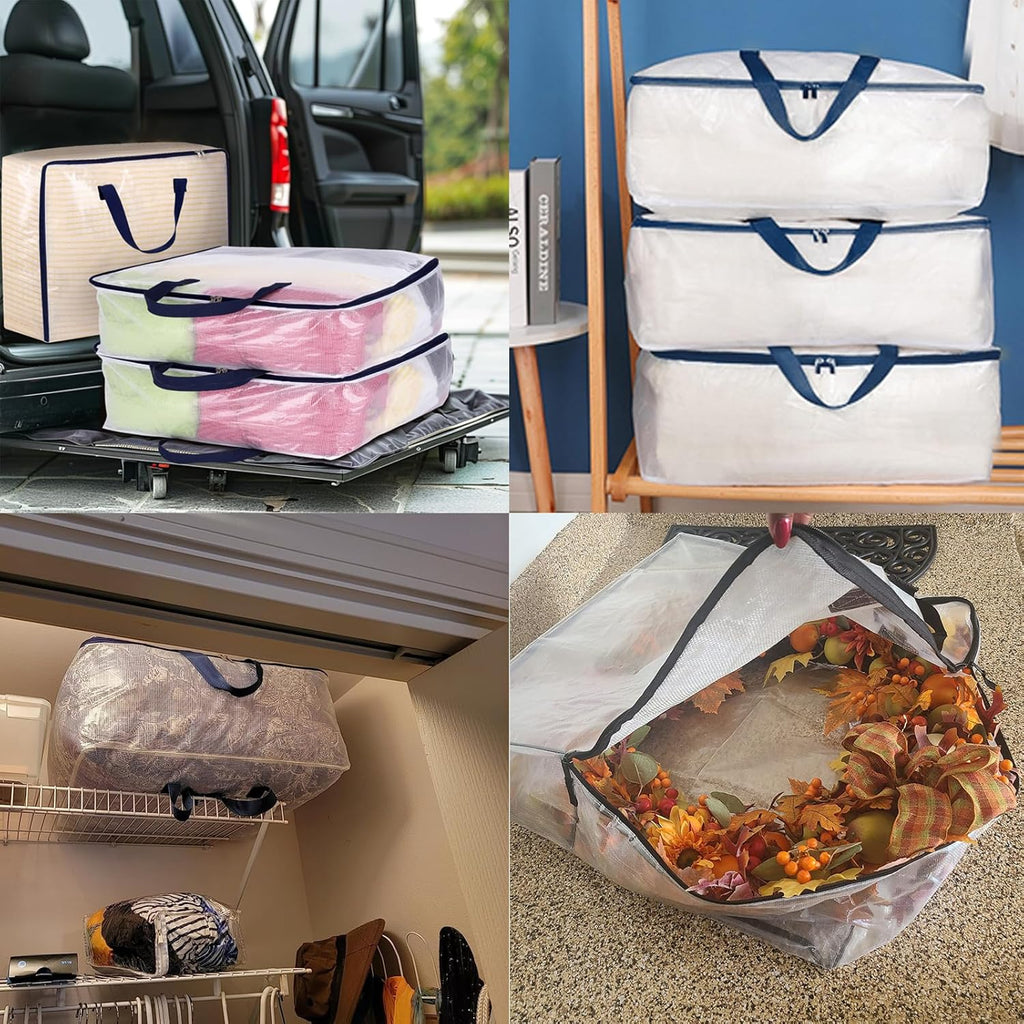 4 Pack Clear Storage Bags with Zip, 75L Moving Bags Clothes Storage Bags Moving Totes Packing Bags for Moving Clothes Bedding Duvet Pillow Blanket Toys Storage Wrapping Paper Storage