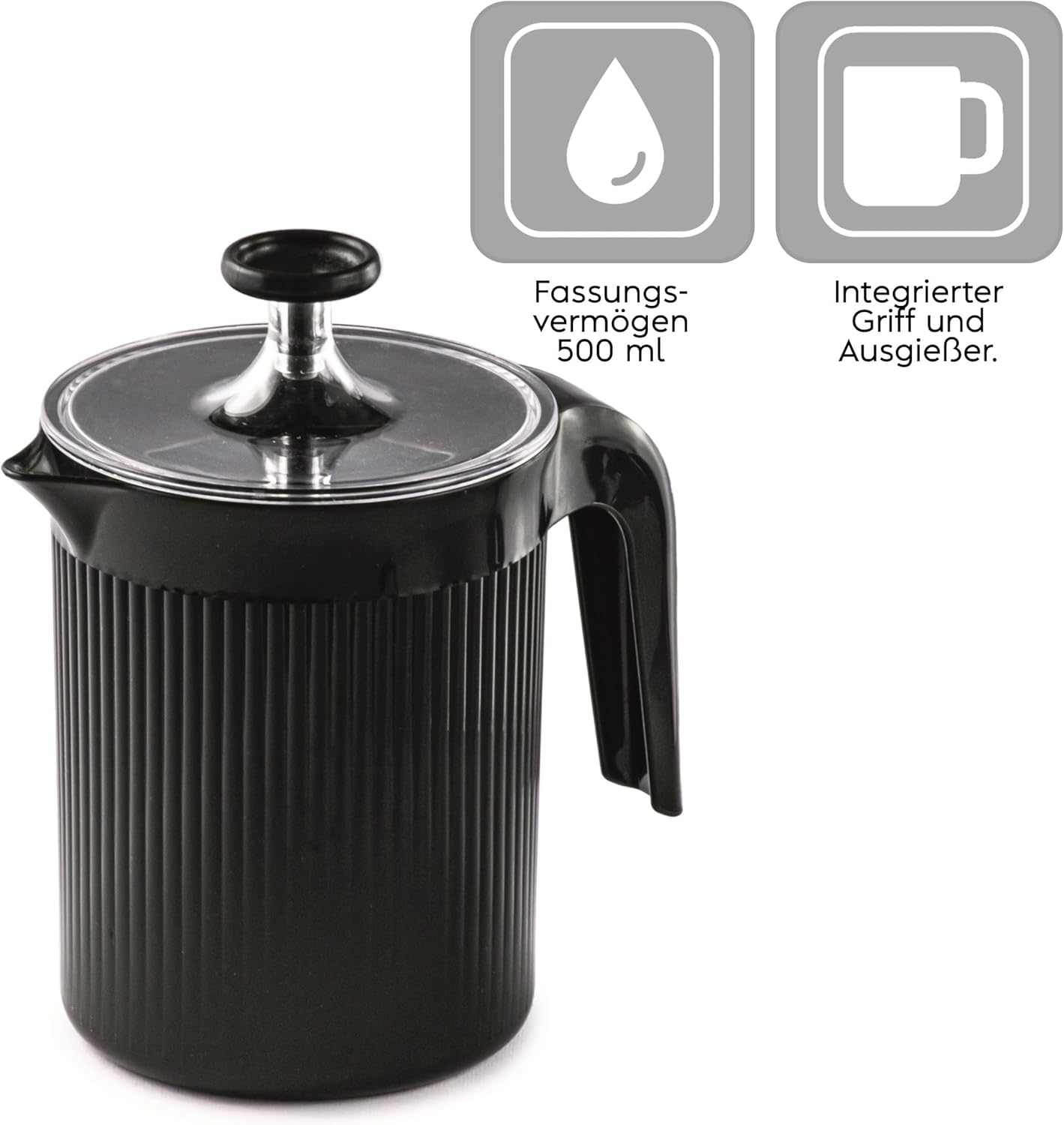 Cremix, Milk Frother Handheld, Manual Milk Frother for Cappuccino, Milk Foam Cappuccinatore Black, 0.50 LT, 10 x 14.5 x 15.2 cm, Made in Italy, 0% BPA and Phthalate Free