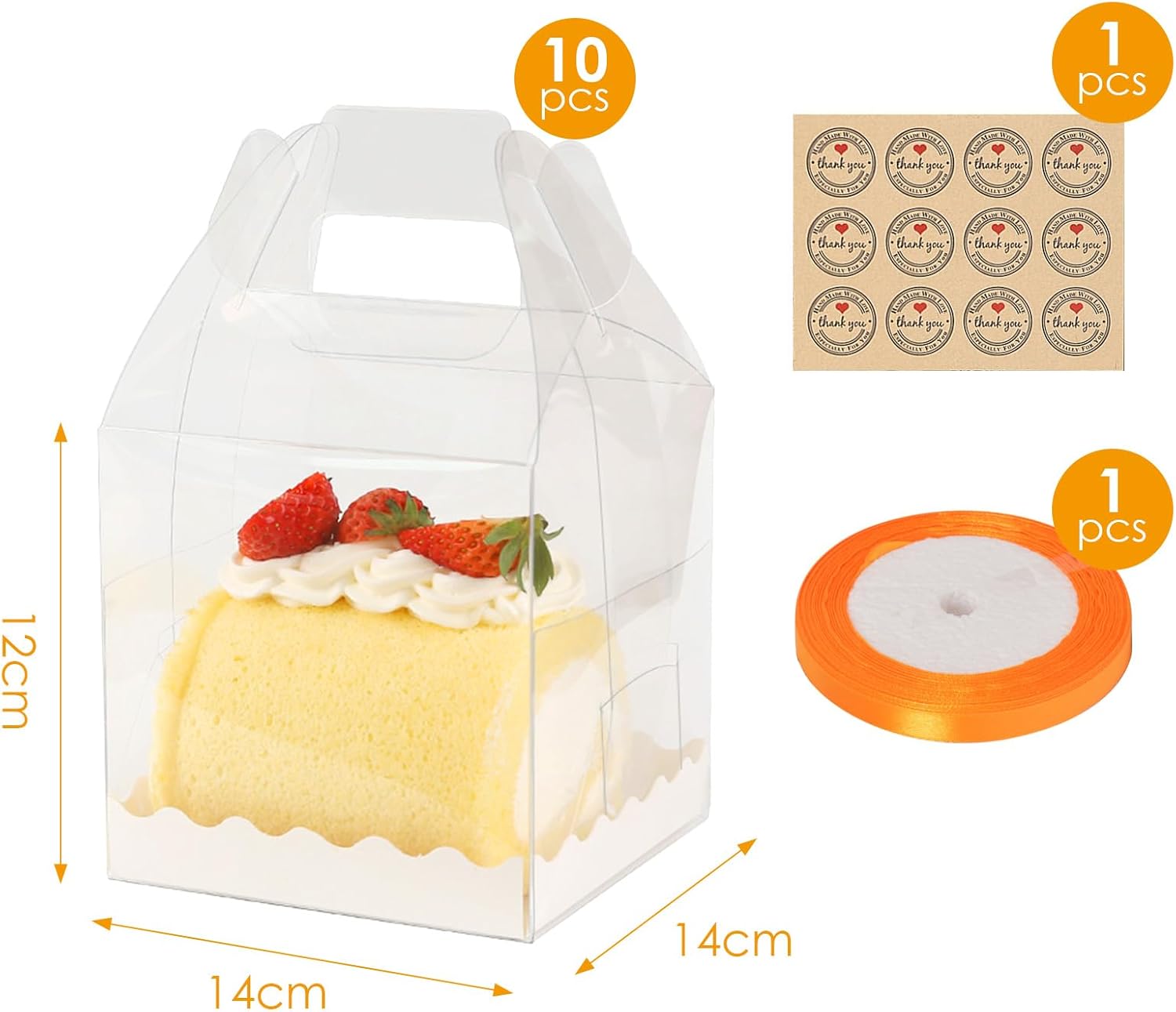 10Pcs Transparent Cake Boxes, Square Plastic Baking Box Clear Cake Gift Box with Handle, 5.25in Individual Cake Boxes Containers Display Box for Dessert Candy Cakes
