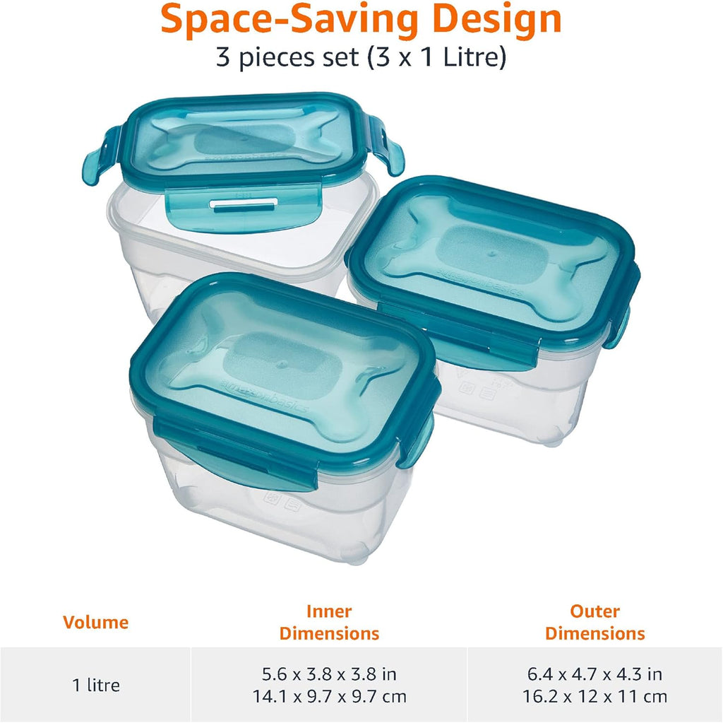 Air-Locked Leak-Proof, Stackable & Airtight Fridge/Freezer Containers with Lids, BPA-Free Plastic, Microwave and Dishwasher Safe 3-Piece Food-Storage Set, 3 x 1 l, Clear