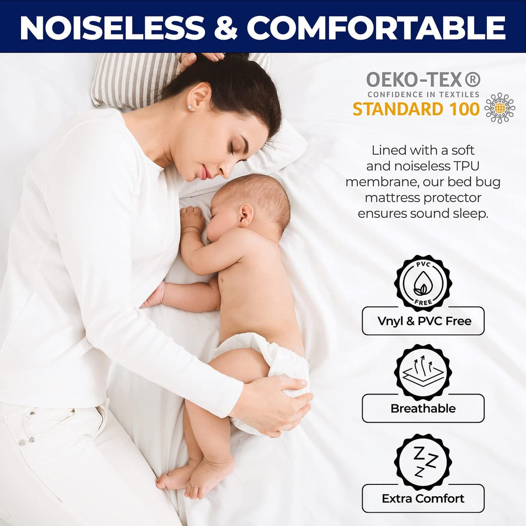 Bed Bug Mattress Protector, Anti Allergy Fully Zipped Waterproof Mattress Encasement with Zip dust mite cover King size (152 x 200+30cm)