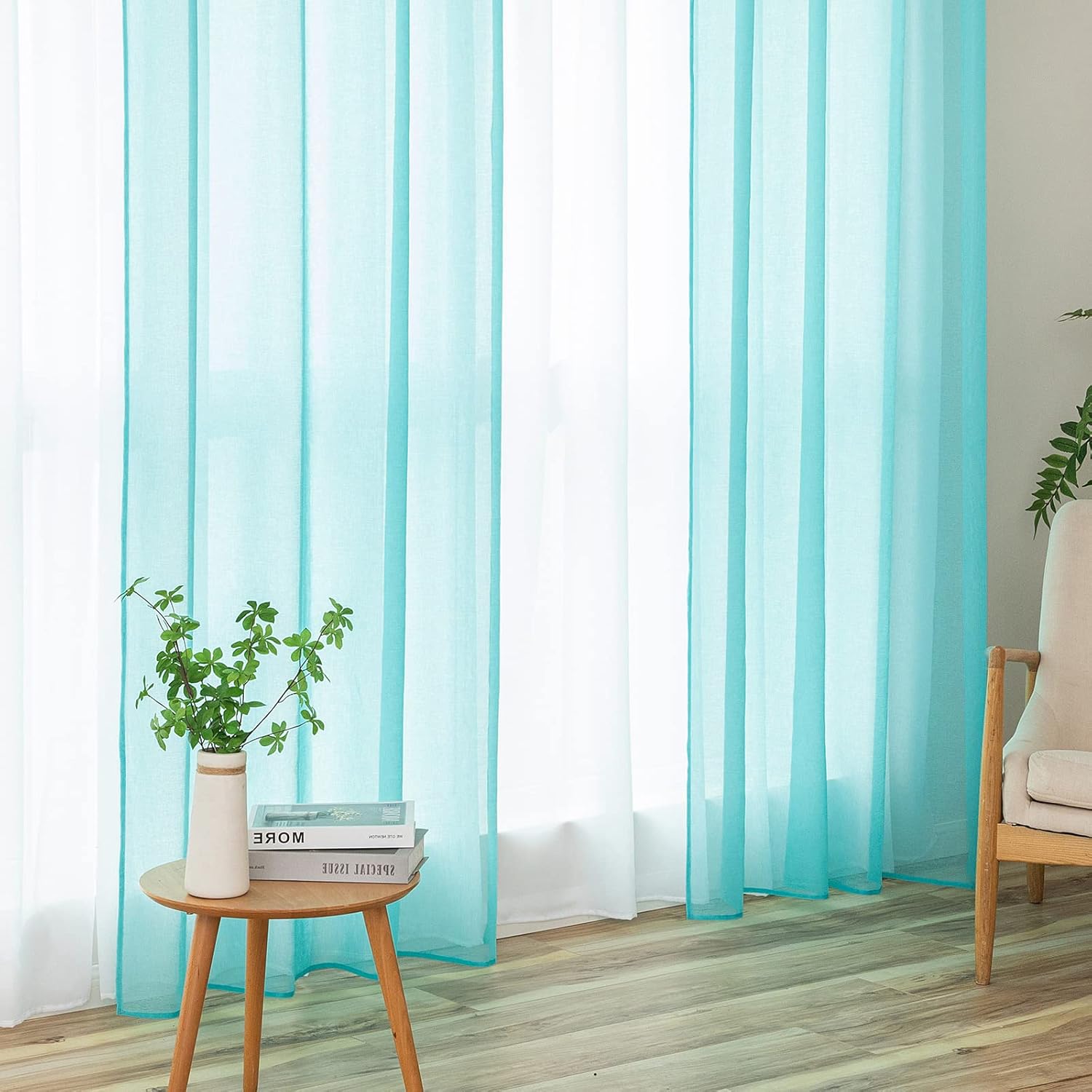 2 Panels Sheer Window Curtains Elegant Window Voile Panels Drapes Treatment for Bedroom Living Room 46" Wx54 L Grommet Top Turquoise
