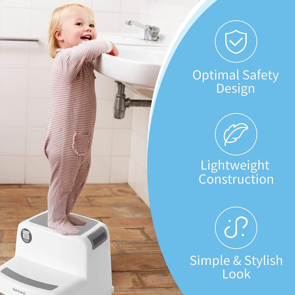 2 Step Stool for Kids, Sturdy Double Step Stool for Toddlers, Anti-Slip Stool for Children,Toddler's Stool for Potty Training and Use in the Kitchen and Bathroom Easy to Clean and Portable