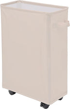 Slim Laundry Basket - Rectangle Laundry Hamper With Wheels - Foldable Storage Bin Coner Washing Hamper Dirty Clothes Storage Hamper for Clothes in Bedrooms, Living Room, Bathroom (Beige)