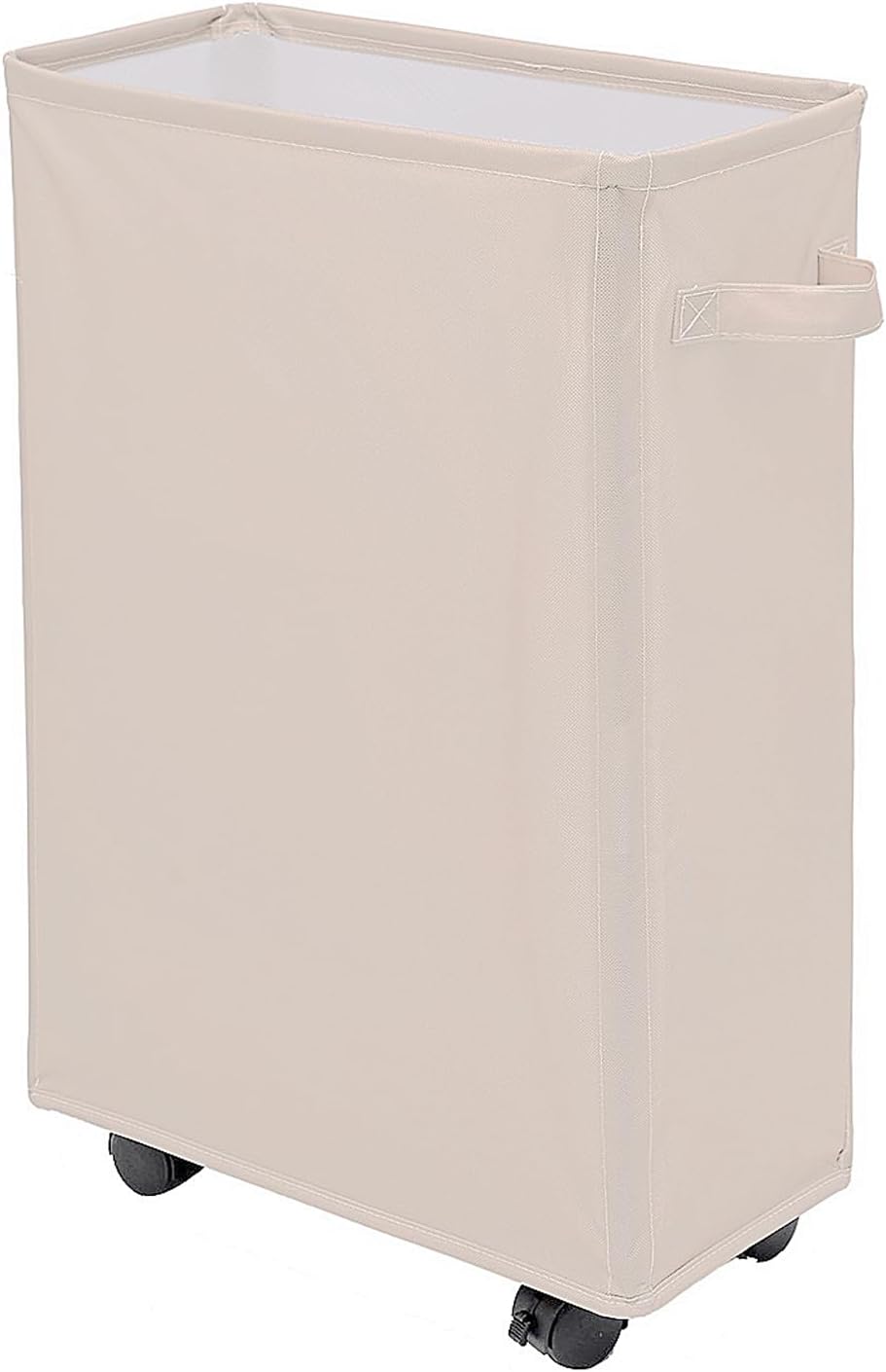 Slim Laundry Basket - Rectangle Laundry Hamper With Wheels - Foldable Storage Bin Coner Washing Hamper Dirty Clothes Storage Hamper for Clothes in Bedrooms, Living Room, Bathroom (Beige)