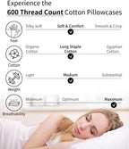Khaki Cotton Pillow Cases 2 Pack, 600 Thread Count Soft Pillowcases Breathable,Satin Weave Long Staple Cotton Pillow Case Hotel Quality Hypoallergenic with Envelope Closure,50 X 75 CM