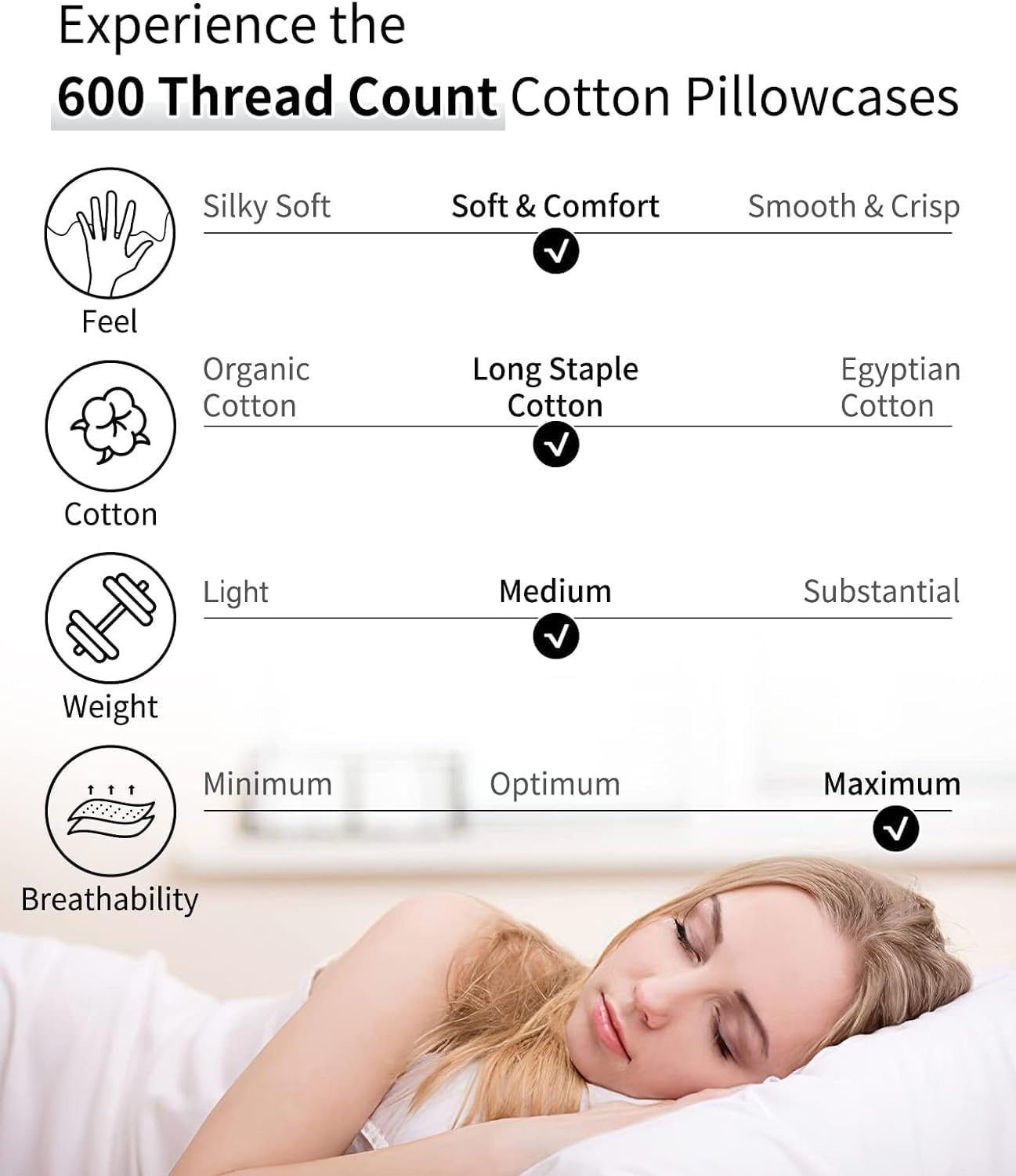 Khaki Cotton Pillow Cases 2 Pack, 600 Thread Count Soft Pillowcases Breathable,Satin Weave Long Staple Cotton Pillow Case Hotel Quality Hypoallergenic with Envelope Closure,50 X 75 CM