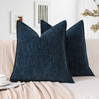 Sungeek Set of 2 Soft Chenille Cushion Covers 45x45cm Square Decorative Throw Pillow Covers with Stitched Edge Solid Dyed Pillow Cases Covers for Home Decor Couch Sofa Bed Living Room, Navy Blue