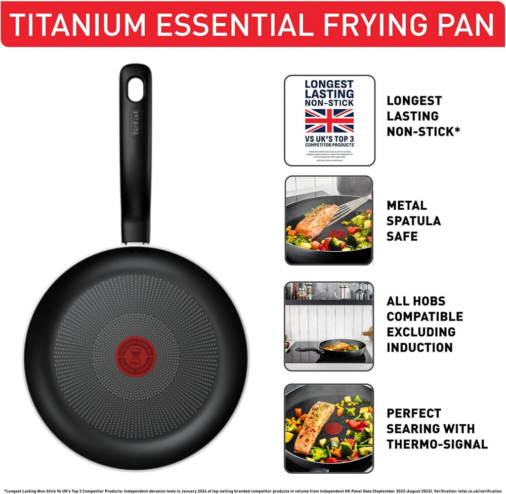 Titanium Essential Frying Pan 20 cm, Non-Stick Coating, Metal Safe, Compatible with All Hobs Except Induction, Flawless Glide, Everyday Use, B9410244