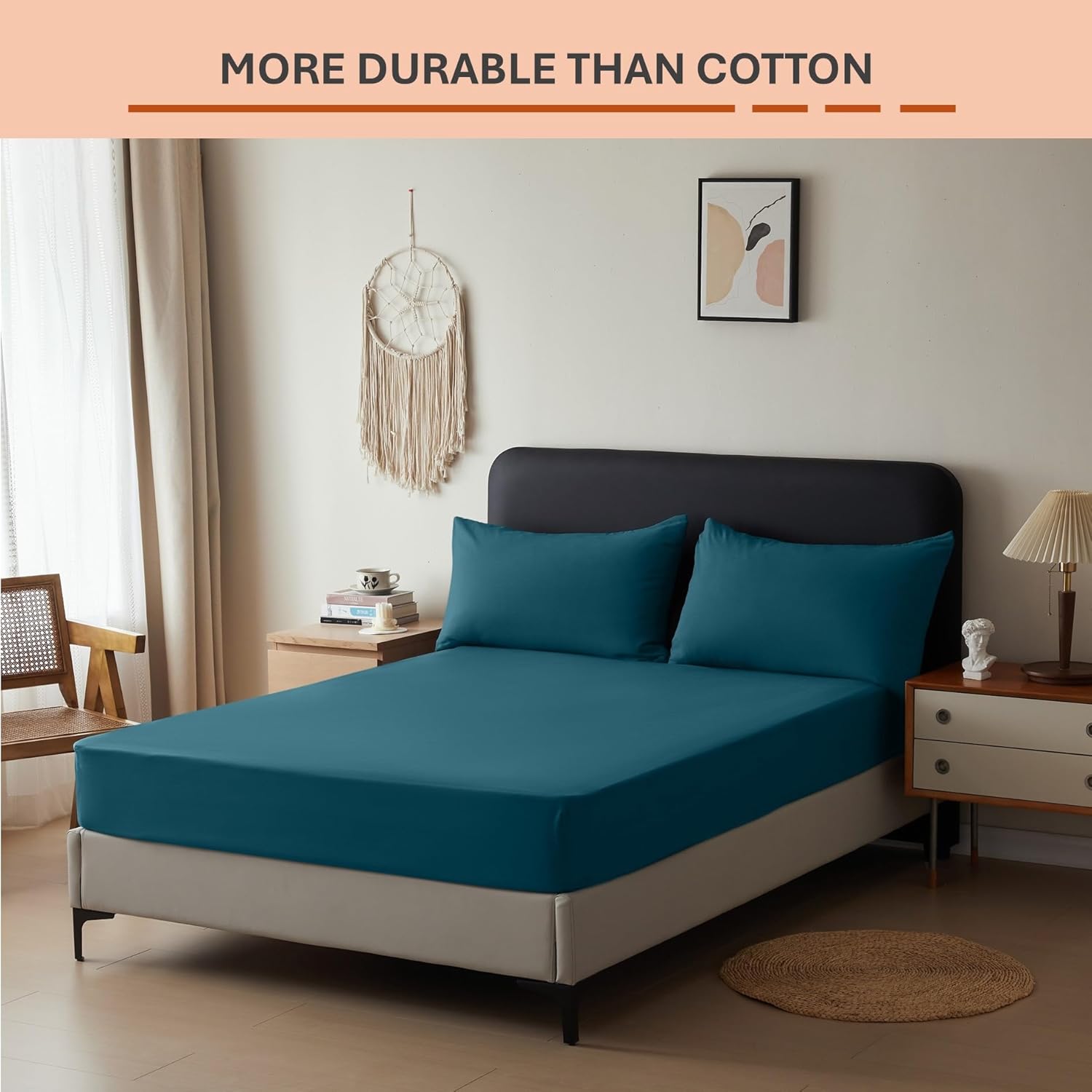 Anti-Allergy Anti-Bacterial Brushed Microfibre Polyester Fitted Bed Sheet - 28cm Depth, Easy Care, Fade Resistant (Teal, 4ft Small Double)