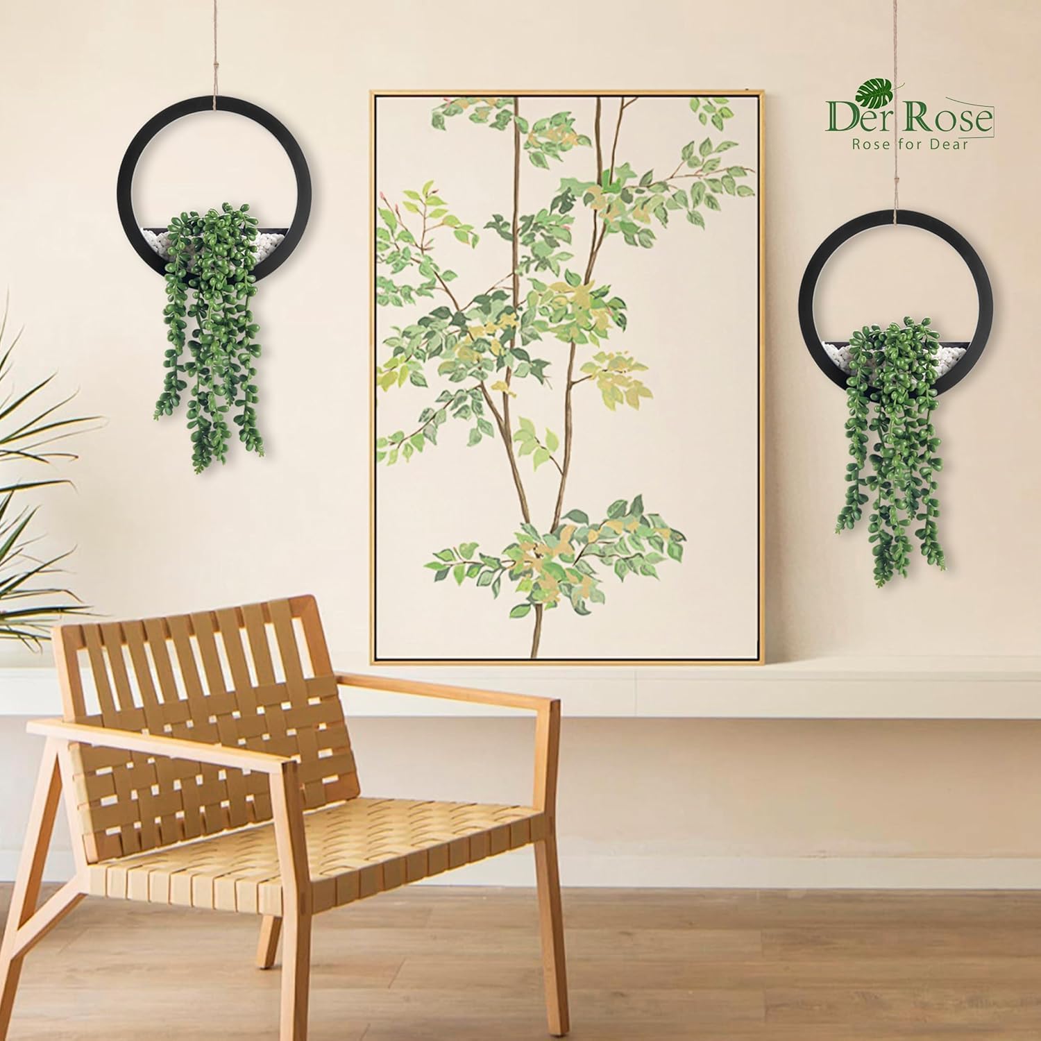 2 Pack Fake Plants Hanging Artificial Succulents Plants in Black Pots for Living Room Bathroom Accessories Boho Wall Decor