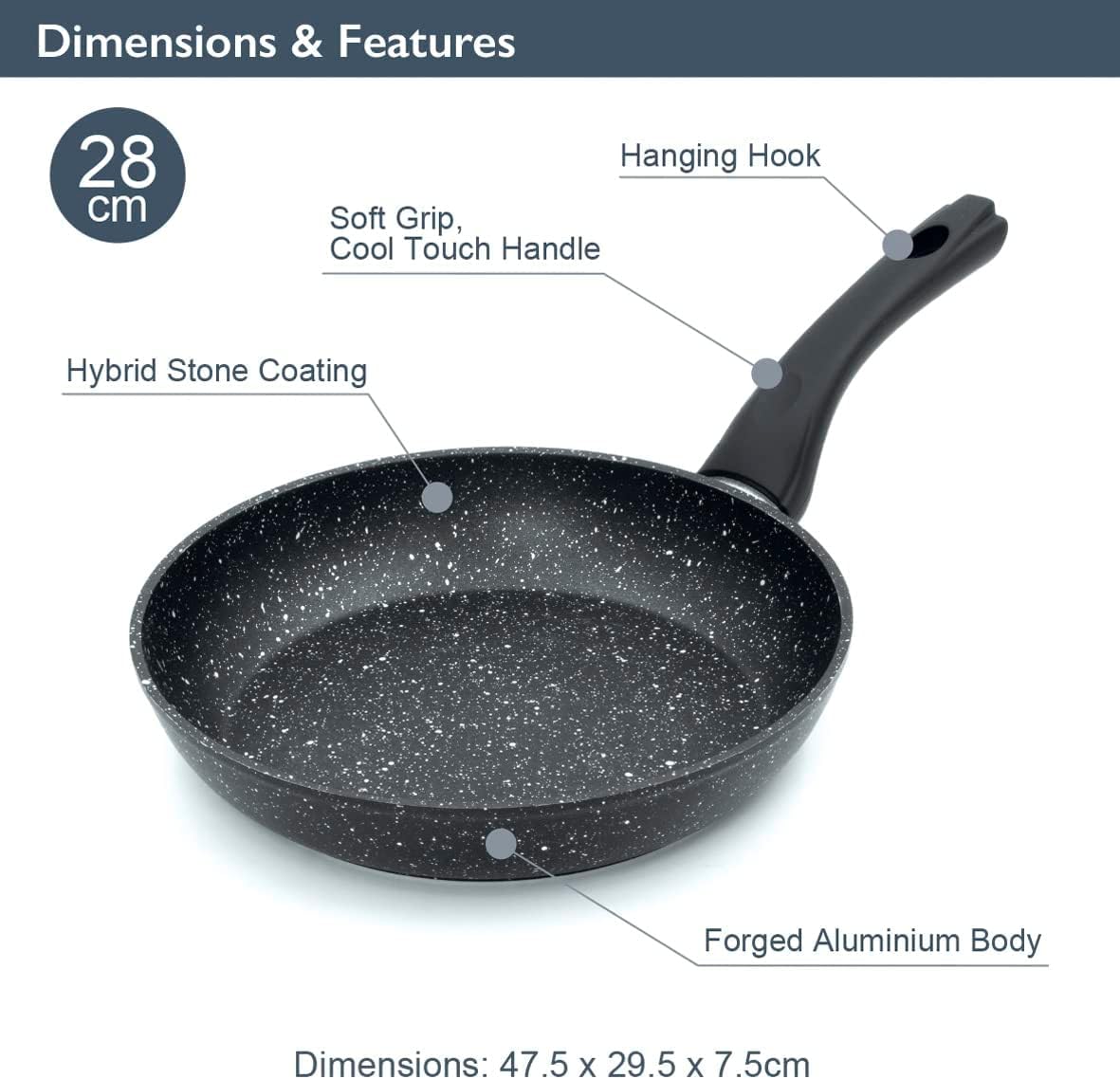 67080 Classic 28cm Frying Pan/Non-Stick Coating/Cool Touch Handle/Suitable for Induction, Electric and Gas Hobs/Black Colour