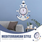 IMIKEYA Mediterranean Style Anchor Clock, Outdoor ClocksNautical Anchor Ship Steering Wheel Fishing Net Wall Clock for Beach Sea Theme Decor