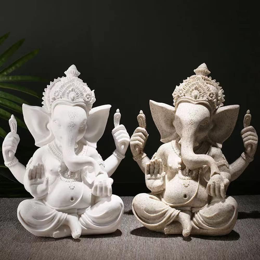 Ganesh Buddha Statue,Indian Deity Statue,Decoration Living Room,Abstract Sculpture,Home Store Decoration,Modern Living Room Ornaments 7.08"(White)