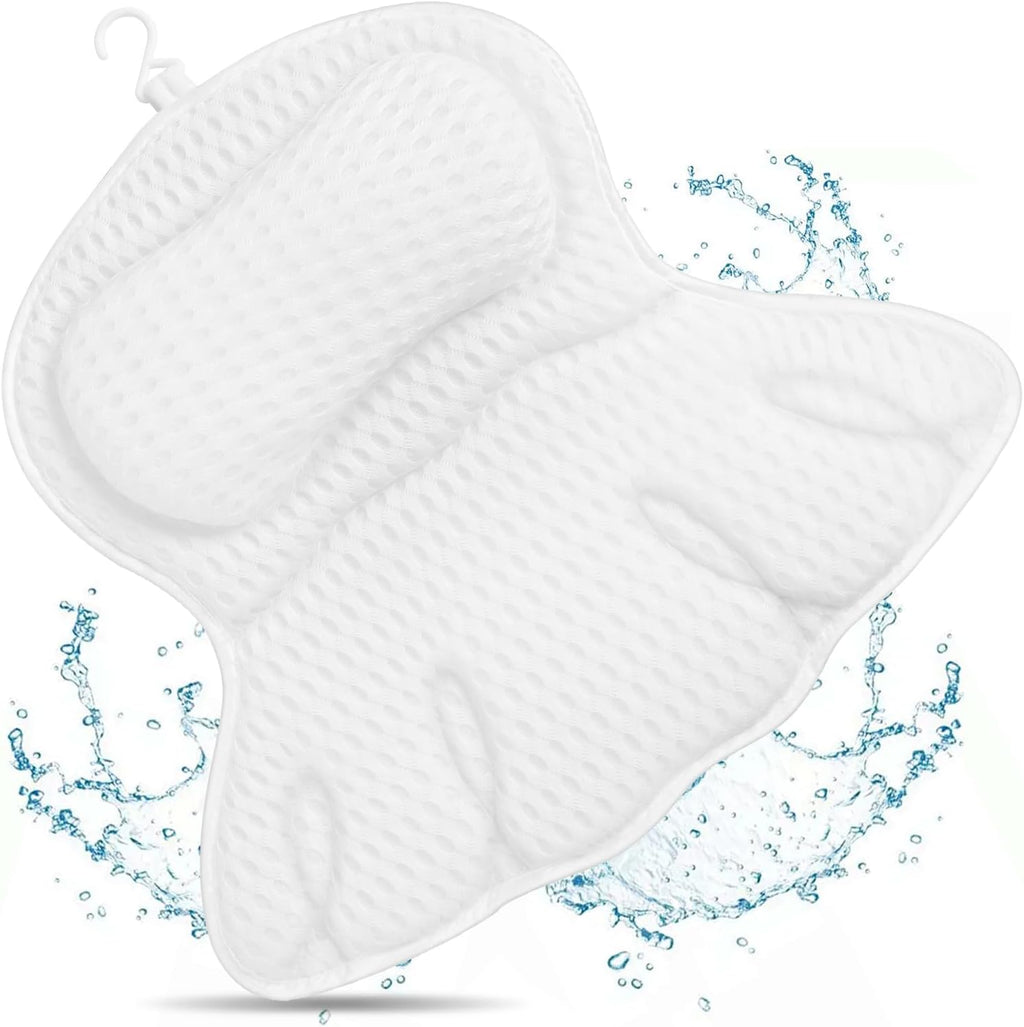 Bath Pillow, 4D Luxury Bath Bathtub Pillow for Head, Neck, Shoulder and Back Support, Ergonomic Breathable Mesh SPA Tub Pillow with 6 Powerful Suction Cups, Fits all Bathtub
