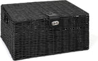 Large Resin Woven Storage Basket Box With Lid & Lock - Black