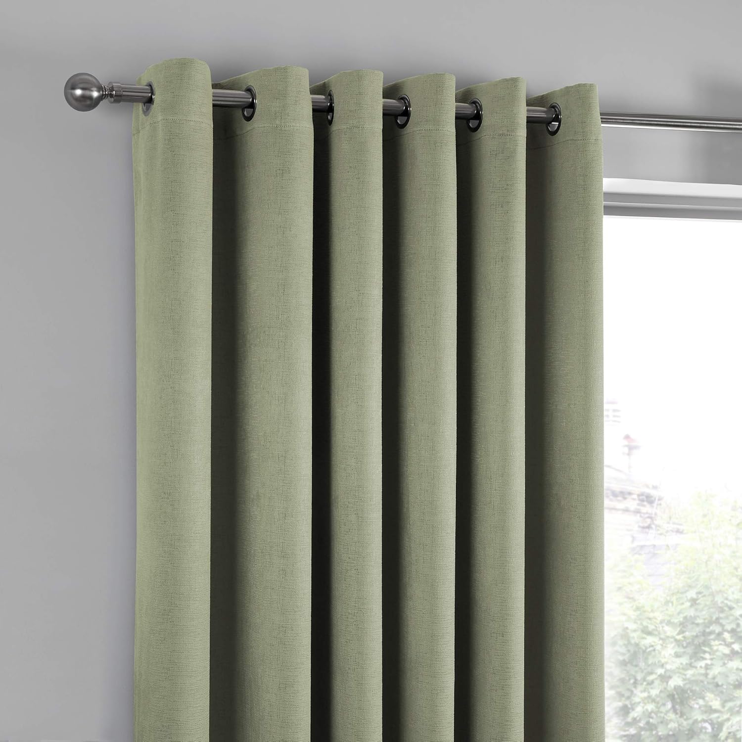 Green Curtains W46 x L90 (117 x 228cm) for Living Room & Bedroom, Eyelet, Thermal, Insulated Curtains, Ring Top, 2 Panels, Sage Green