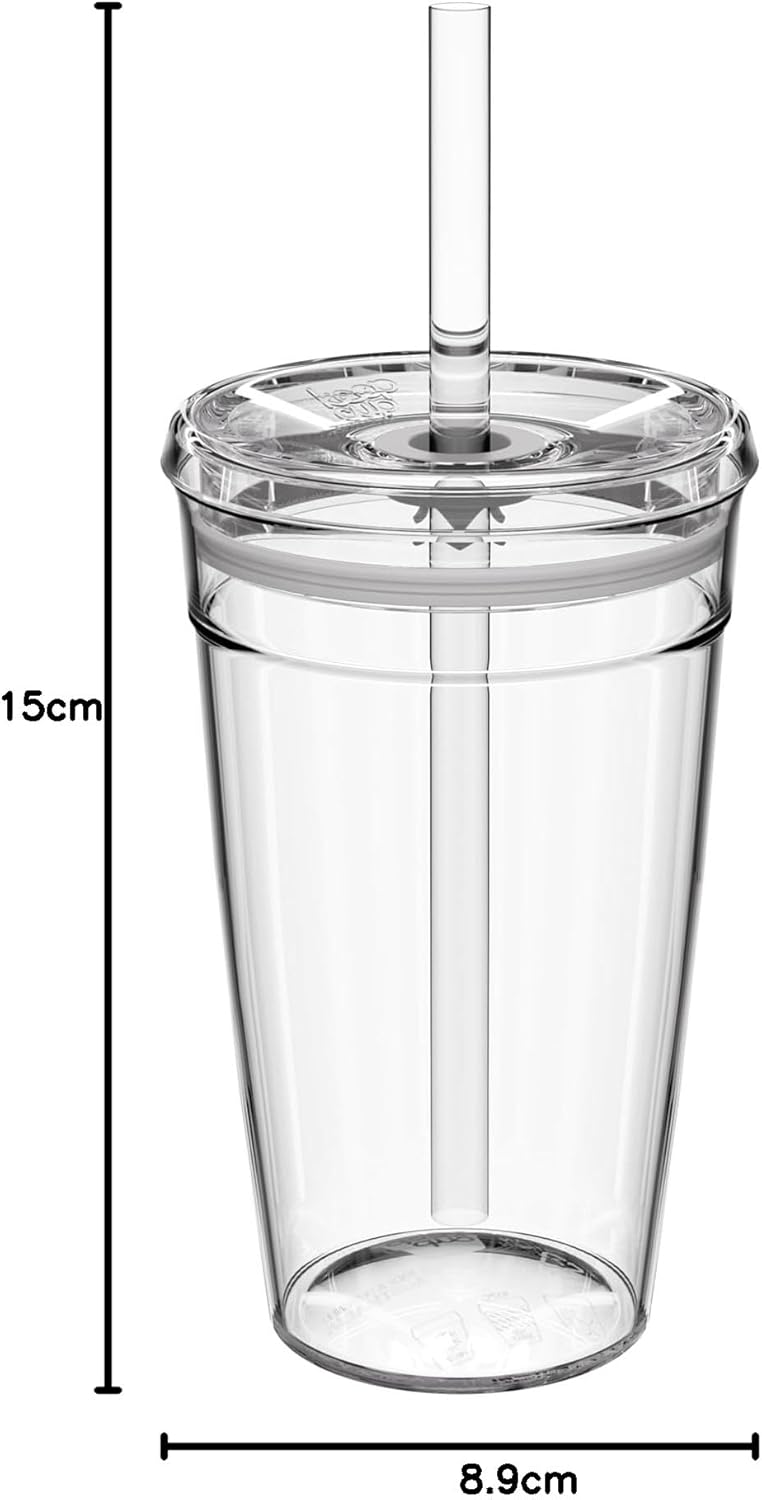 Cold Cup - Clear Plastic, Reusable Ice Coffee Cup with Lid and Straw - Large 16oz (454ml)