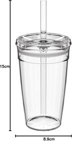 Cold Cup - Clear Plastic, Reusable Ice Coffee Cup with Lid and Straw - Large 16oz (454ml)