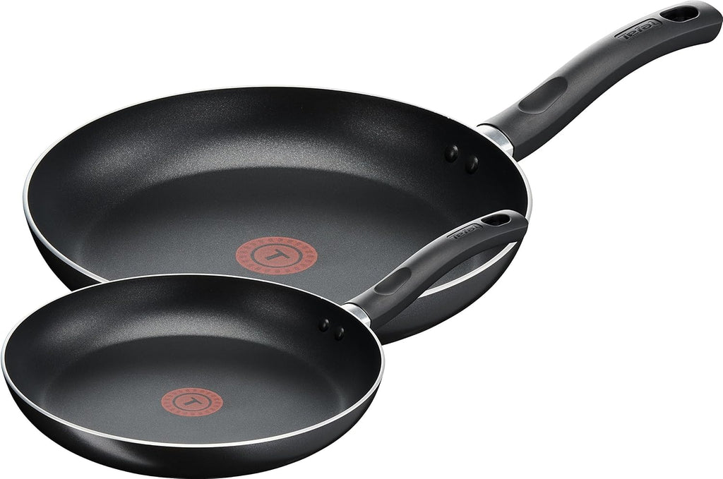 Taste Twin Frying Pan Set, 20cm & 28cm Non-Stick Aluminium Pans, Thermo-Spot Heat Indicator, Lightweight, All Hobs Except Induction, Black - B189S244