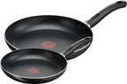 Taste Twin Frying Pan Set, 20cm & 28cm Non-Stick Aluminium Pans, Thermo-Spot Heat Indicator, Lightweight, All Hobs Except Induction, Black - B189S244