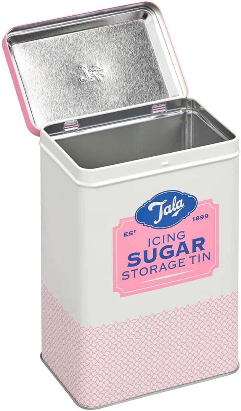 Originals Metal Pink and Cream Nostalgic Design Storage Tin, 18.5x18.5x19 cm | Holds a Full Bag of Icing Sugar | Stylish Kitchen Storage