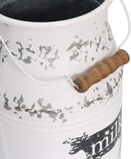 Metal Big Cow Galvanized Milk Can with Wooden Handle, Rustic White Farmhouse Vase Planter, Primitive Decorative Flower Holder for Home Wedding Table Centerpiece Decor Large - 11"