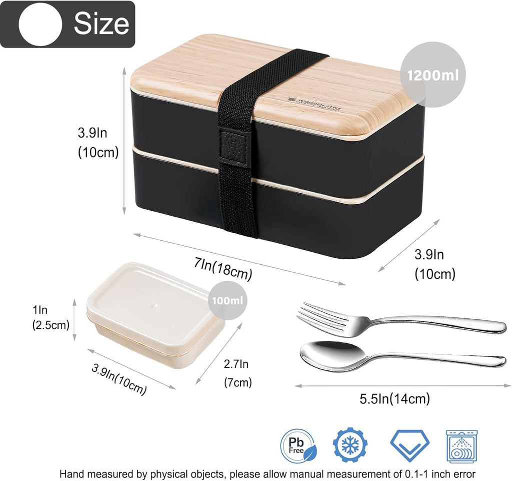 Original Bento Box Lunch Boxes Container Bundle Divider Lunch Container with Compartments with Stainless Steel Utensils Spoon and Fork Japanese Style