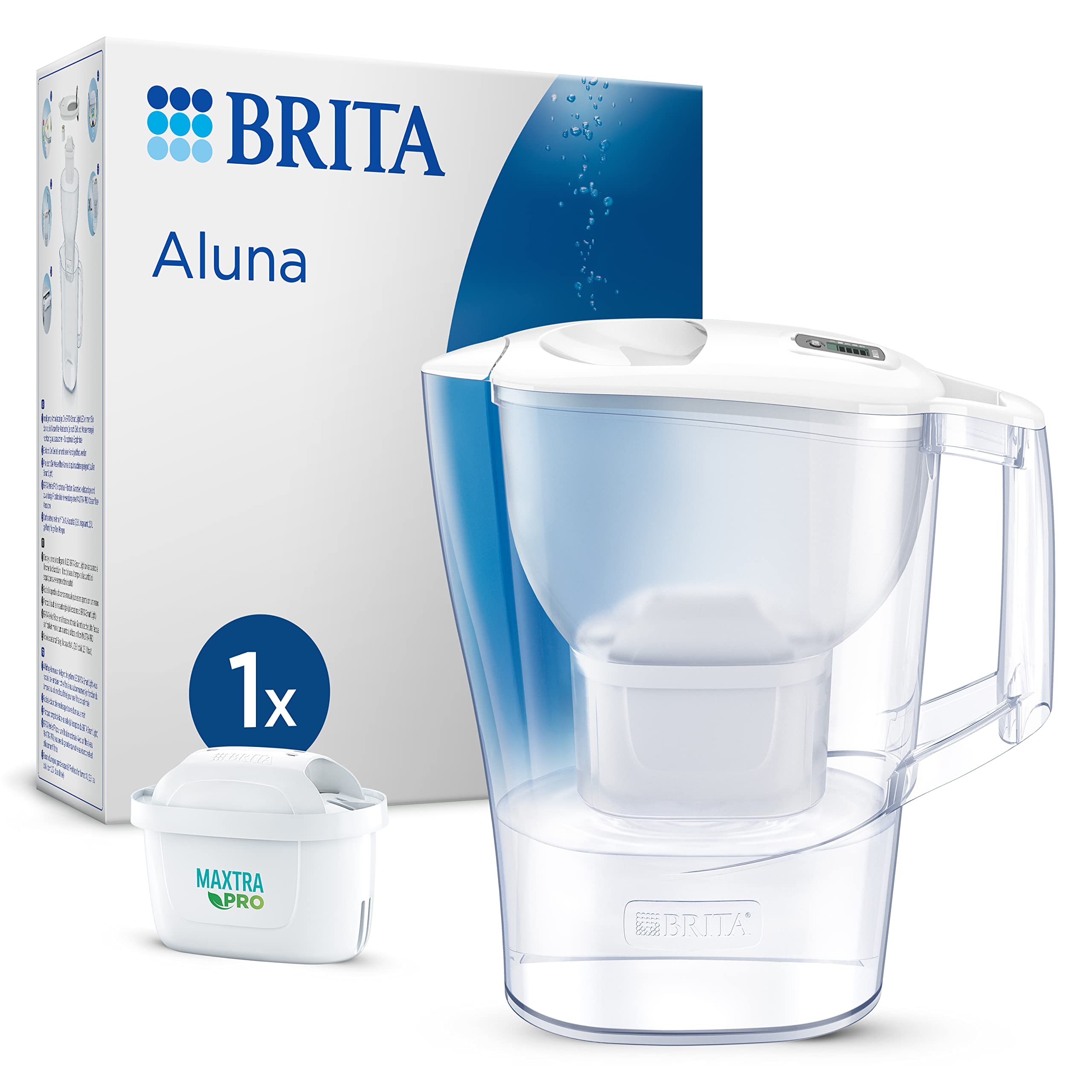 Aluna Water Filter Jug White (2.4L) incl. 1x MAXTRA PRO Pure Performance cartridge - fridge-fitting jug with digital LTI - now in sustainable Smart Box packaging Main image