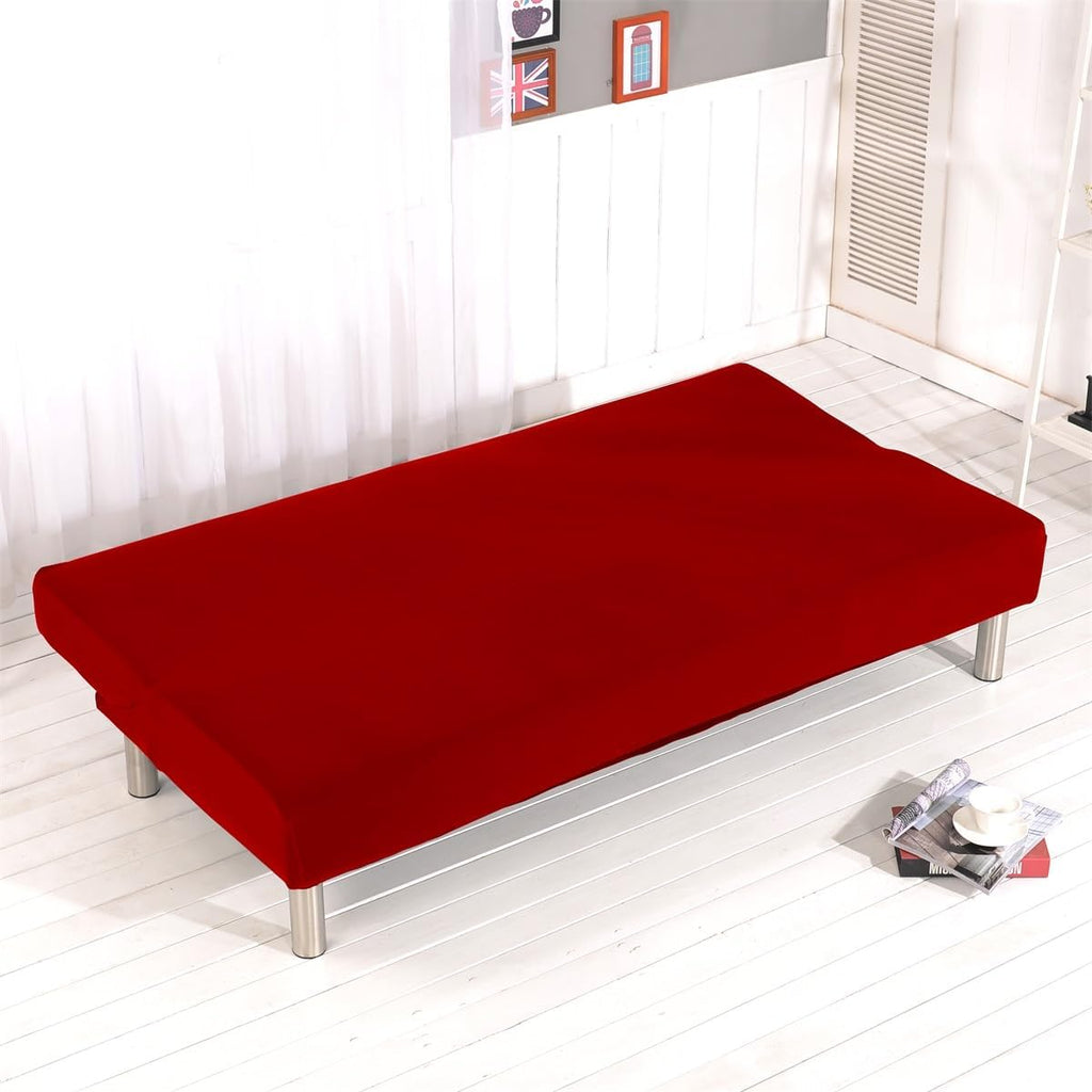 Solid Colour Armless Sofa Bed Cover Polyester Spandex Stretch Futon Slipcover Protector 3 Seater Elastic Full Folding Couch Sofa Cover fits Folding Sofa Bed without Armrests 80" x 50" in…