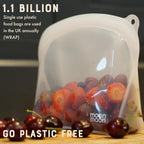 Free Standing Silicone Pouch Bags | Reusable SIlicone Freezer Bags (Clear - 1200ml)